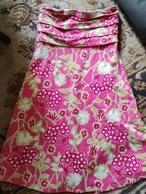 LILLY PULITZER Preppy Strapless Pink Flower Green White Dress Sz Small